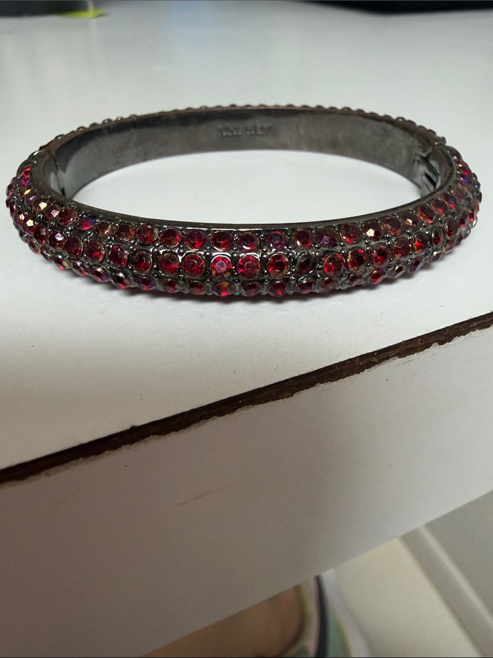 Nine West Red Crystal Pave Hinged Bangle Bracelet